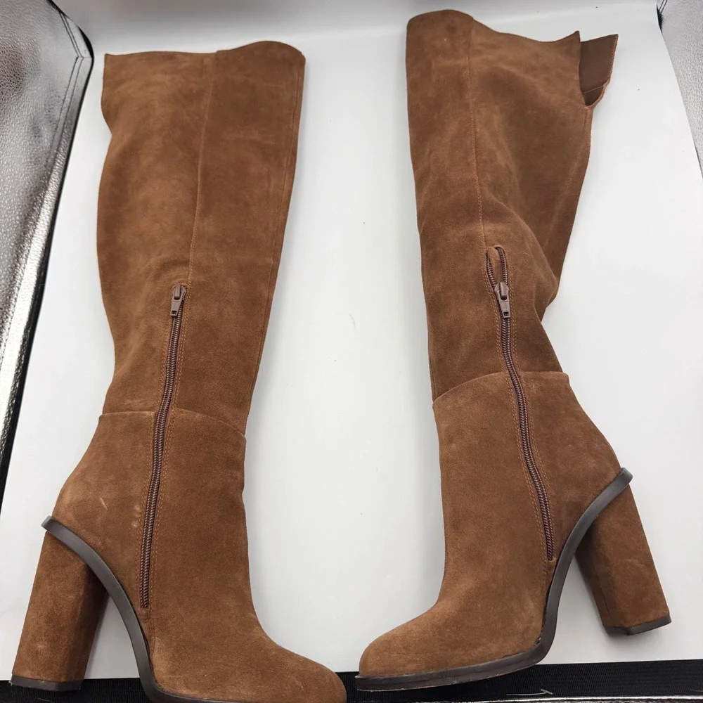 Gianni Bini Brown Suede Over The Knee Block Heel Boots Size 7M